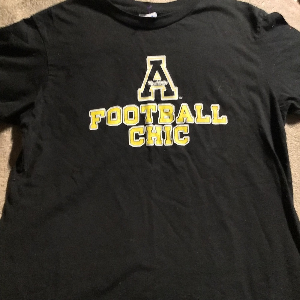 Appalachian Mountaineers Football Chic Black and Yellow Football Tee size Large